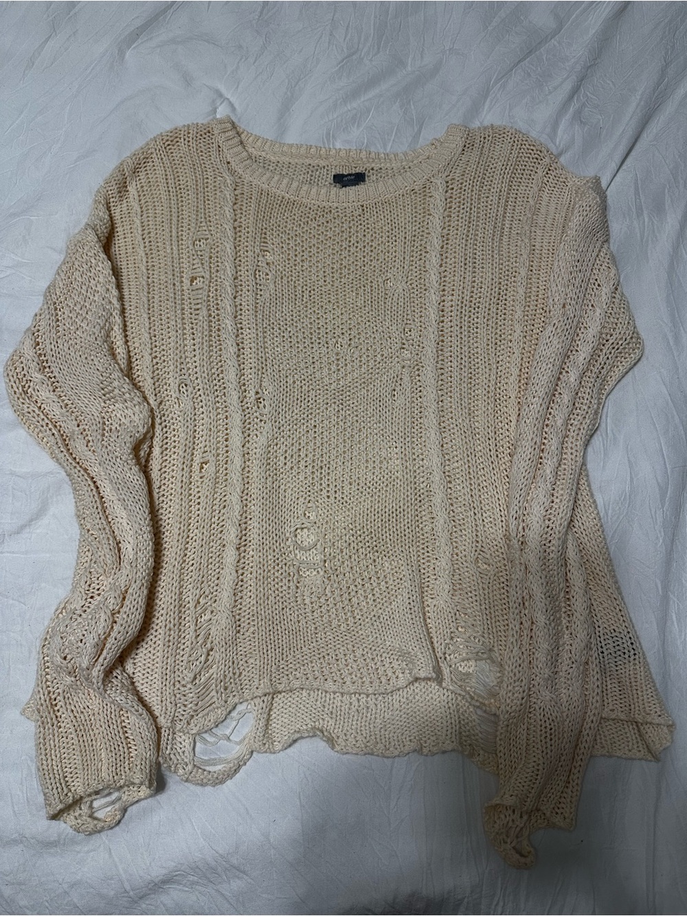 Aerie Cream Knit Women's Sweater - “Beach” Distressed